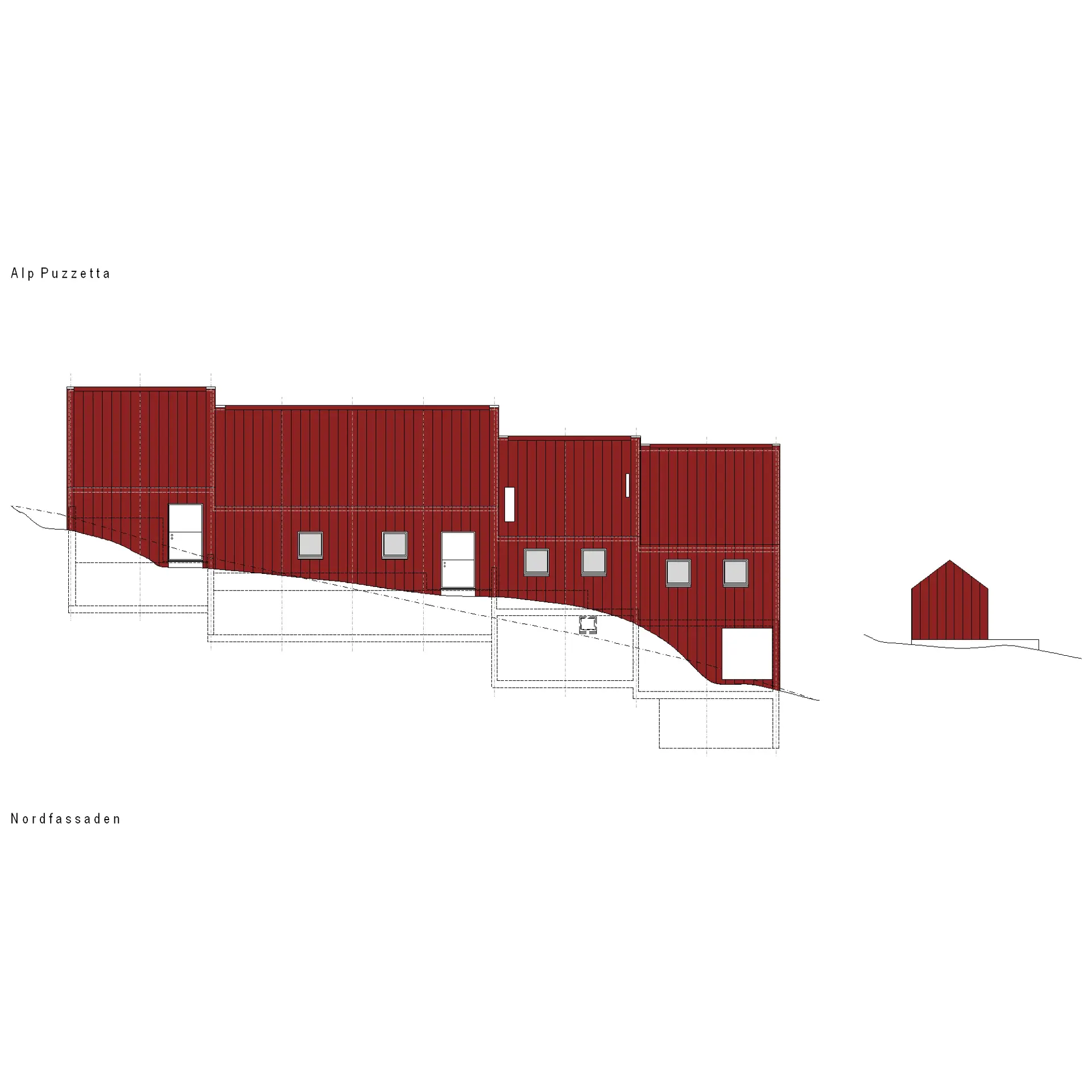 18_Neubau Alpgebäude_Ziegenalp Puzzetta Fuorns Platta_Ansicht Nord